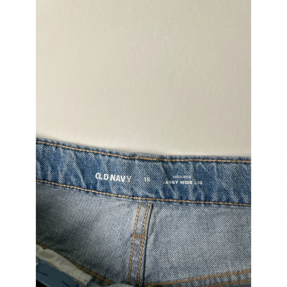 Old Navy Kids Baggy Wide Leg Jean Light Wash 16 High Rise Distressed Raw Hem NEW